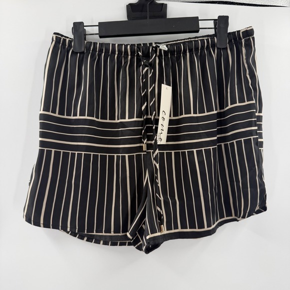 Como Sleep Other - Como Sleep Womens Pajama Shorts Black Cream Striped Satin Drawstring Medium NEW